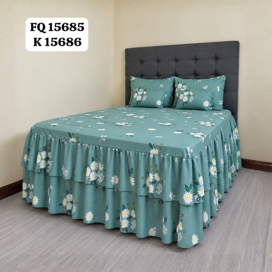 Set Cubrecama Twill Doble Vuelo Verde Agua Floral + 1 Cojín