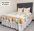 Set Cubrecama Twill Doble Vuelo Flores Naranja Fondo Blanco + 1 Cojín